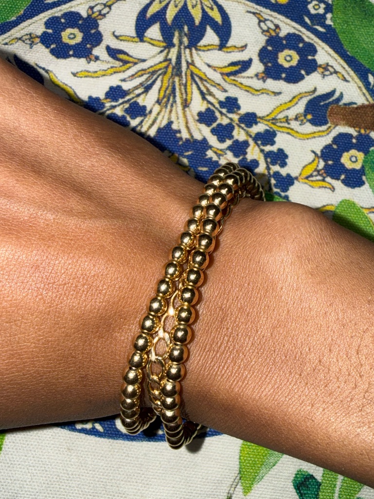 (2pcs) - Gold Beaded Double Strand Stretch Bracelet